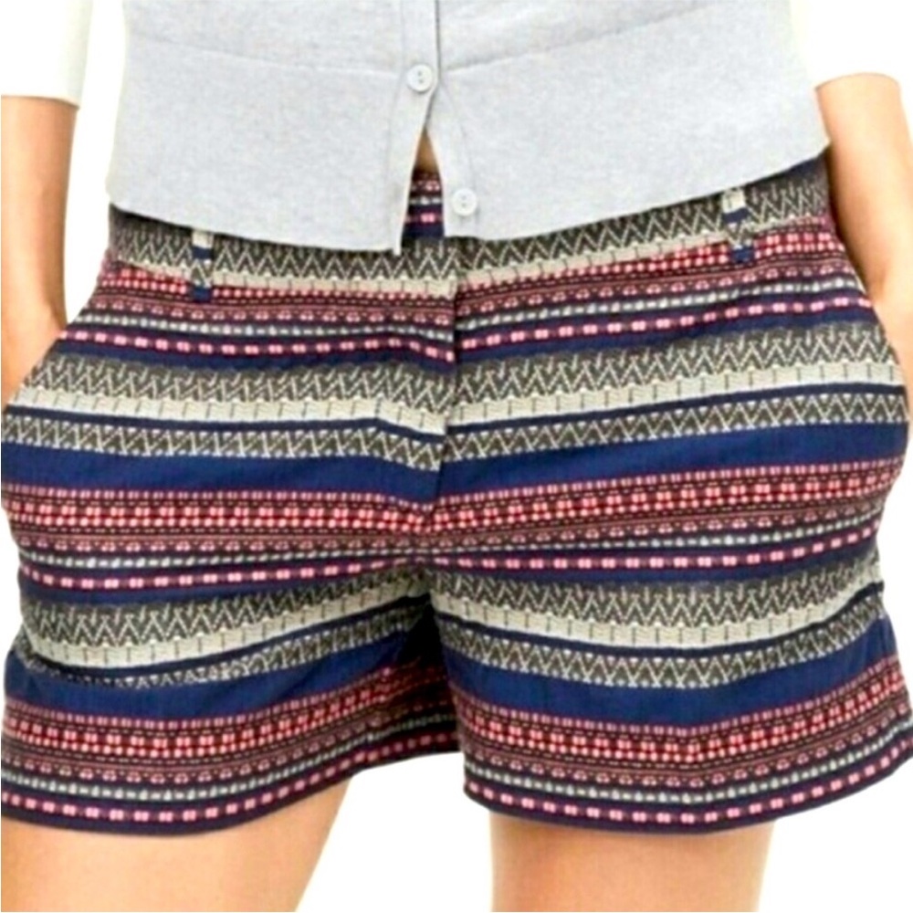LOFT Riviera Blue and Pink Bermuda Shorts with Geometric Pattern